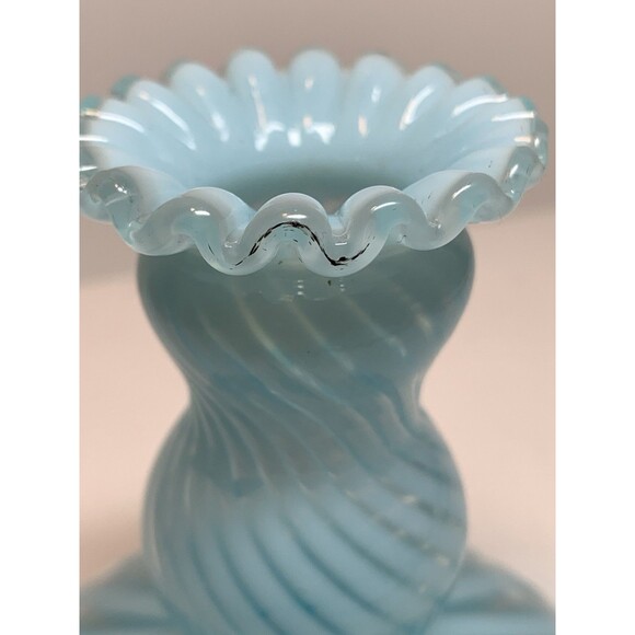 Vintage Fenton Opalescent Swirl Glass Candle Holder Blue Home Decor FLAW READ - Picture 5 of 6